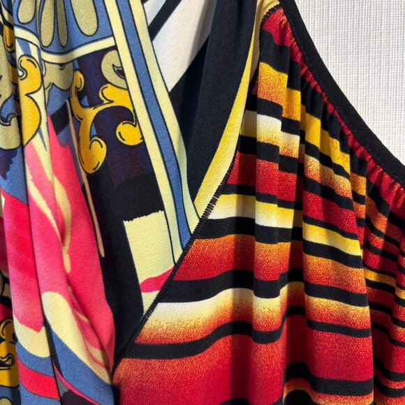 Colorful Abstract Print Womens Top With Elastic Sleeves By Evovorro - Size S - Picture 5 of 10